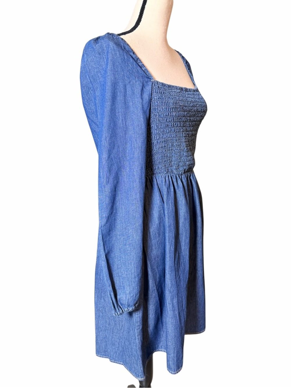 Wrangler Retro Denim Smocked Mini Dress Long Sleeve Blue Size Small - Picture 5 of 6